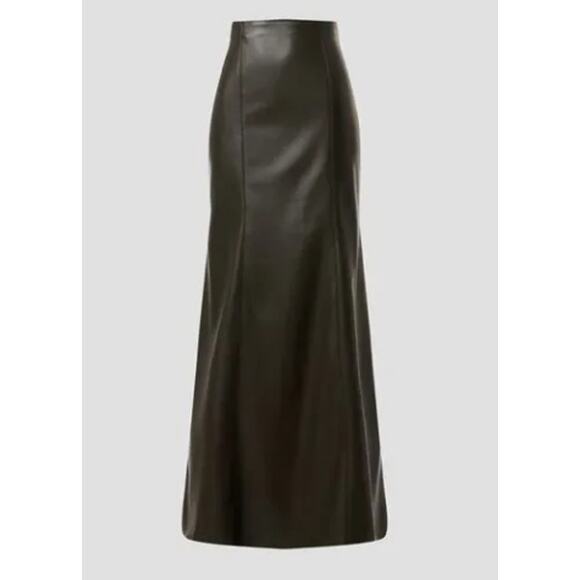 Nanushka Pants - Nanushka Carlotta Skirt Faux Leather A-Line Midi Skirt Green